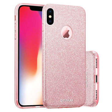 Coque iPhone X Glitter Protect Rose