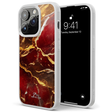 Coque iPhone 11 Marbre Rouge et Doré 1 Grip Antichoc Translucide