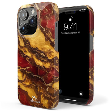 Coque iPhone 15 Pro Max Marbre Rouge et Doré 4 Slim Rigide