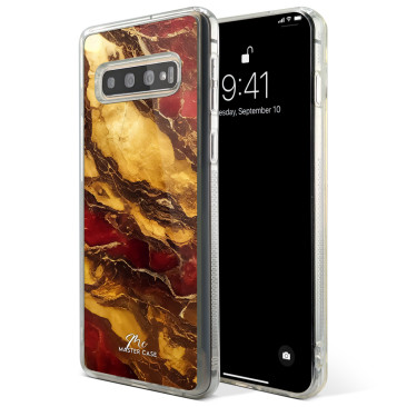 Coque Samsung Galaxy A7 2018 Marbre Rouge et Doré 4 Grip Antichoc Translucide