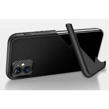 Coque iPhone X Stand Silicone Carbone Noir