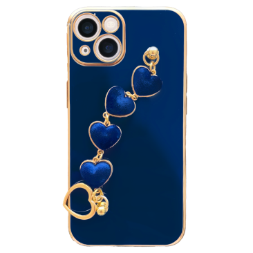 Coque iPhone 13 Pro Max Luxury Hearts Handle Blue