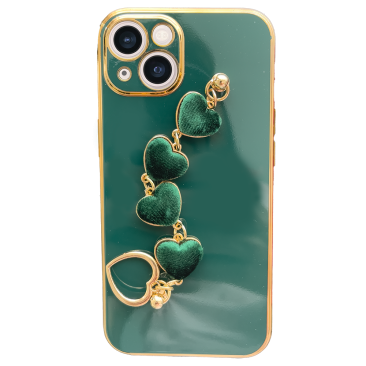 Coque iPhone 13 Luxury Hearts Handle Green