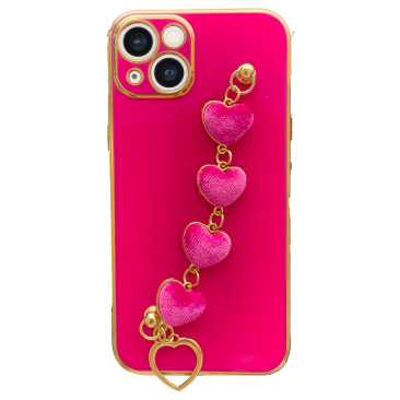 Coque iPhone 13 Luxury Hearts Handle Rose Magenta