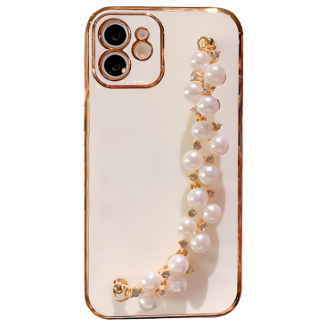 Coque iPhone 14 Plus Luxury Pearls Handle White