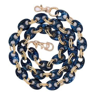 Necklace-Chaîne Résine Firenze Bleu/Or avec Pad Universel-1.2m